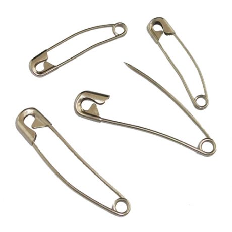 Curved Brass Nickel Plated Safety Pins - Assorted 48 each 27mm, 38mm, 57mm