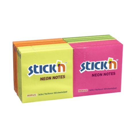 Sticky Notes 76X76 Neon Asst. - 12 Pads Per Pack